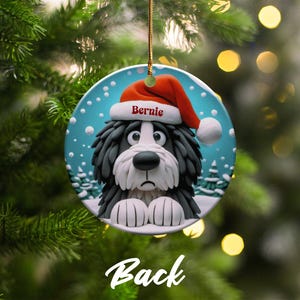 Bernedoodle Dog Art Christmas Ornament, Double Sided Keepsake | Sublimation Ceramic | Holiday Tree Decor, Gold String Hanging image 5