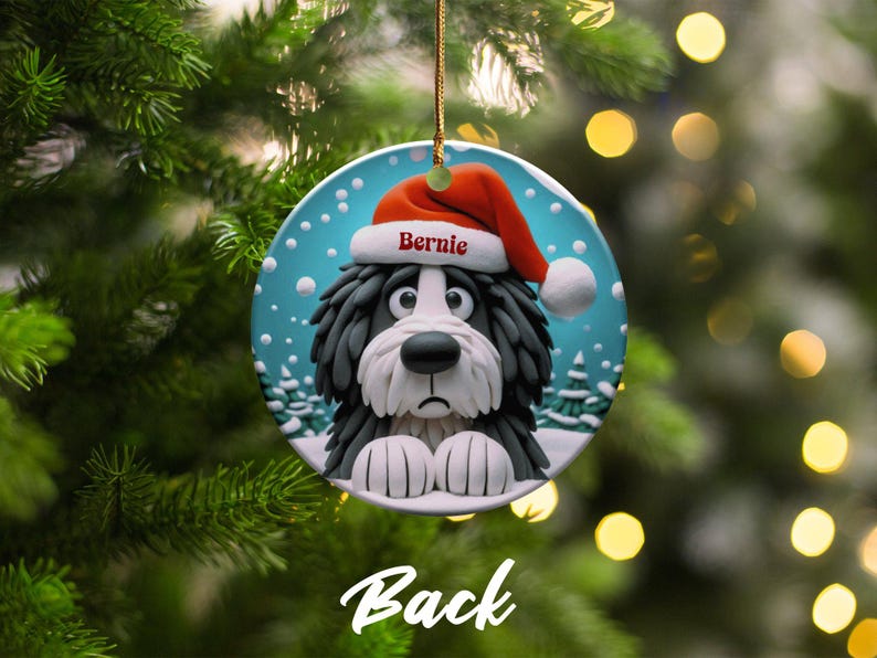 Bernedoodle Dog Art Christmas Ornament, Double Sided Keepsake | Sublimation Ceramic | Holiday Tree Decor, Gold String Hanging image 5