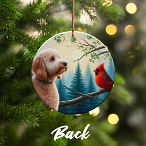 Cardinal and Doodle Dog Ceramic Ornament, Oil Paint Design image 9