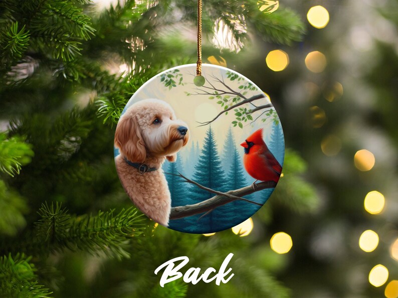 Cardinal and Doodle Dog Ceramic Ornament, Oil Paint Design image 9