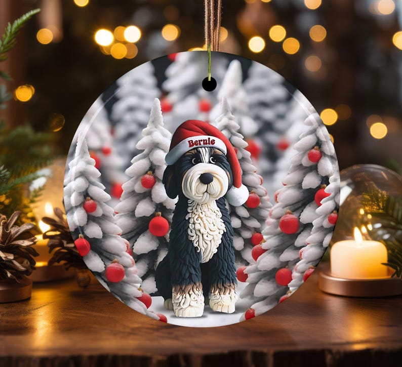 Adorable bernedoodle ornament, perfect doodle dog gift