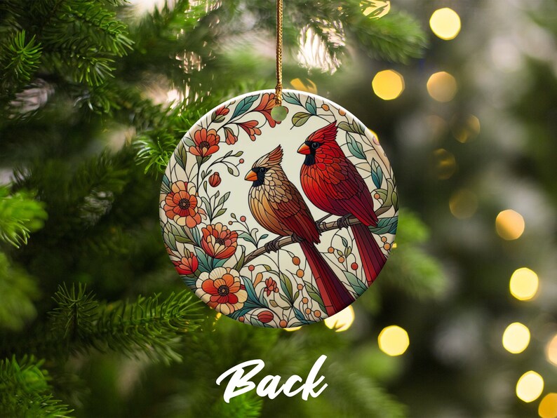 Cardinal Ceramic Ornament, Stained Glass Design, Cardinal gift, Mothers Day Gift, Bird Lovers Gift, Custom stained glass look, cardinal