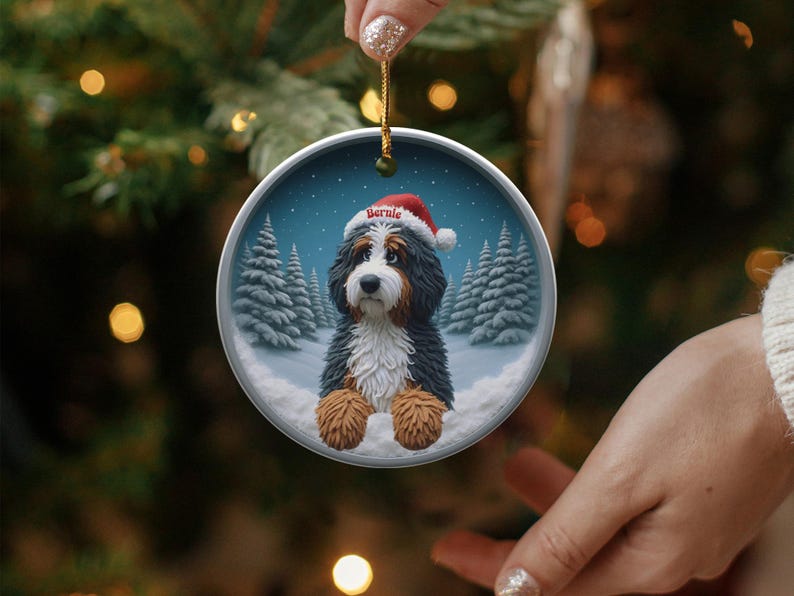 Custom Dog Christmas Ornament, Pet Holiday Decoration, Personalized Pet Ornament, Dog Lover Gift, Santa Hat Dog Christmas Decor