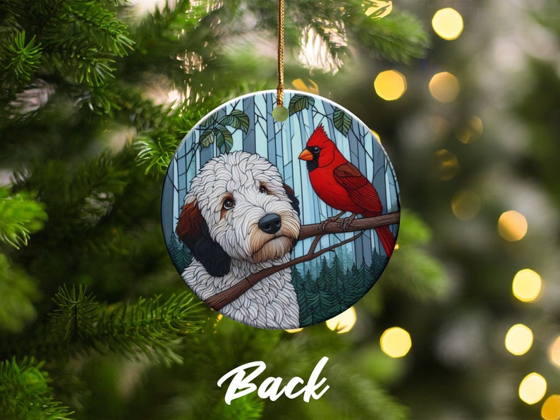 Cardinal and Goldendoodle Ceramic Ornament, Oil Paint Style Design, Cardinal Lovers Gift, Mothers Day, Bird Lover, Red Cardinal and Dog Gift