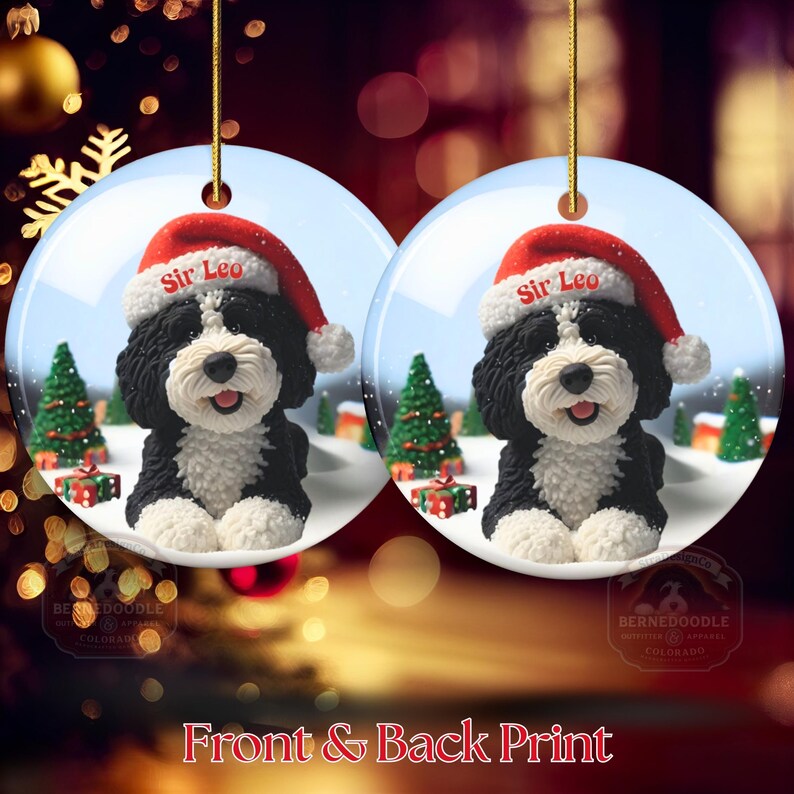 Bernedoodle Ornament, Personalized Ceramic Keepsake | Double Sided Sublimation | Custom Holiday Dog Name Decor image 11