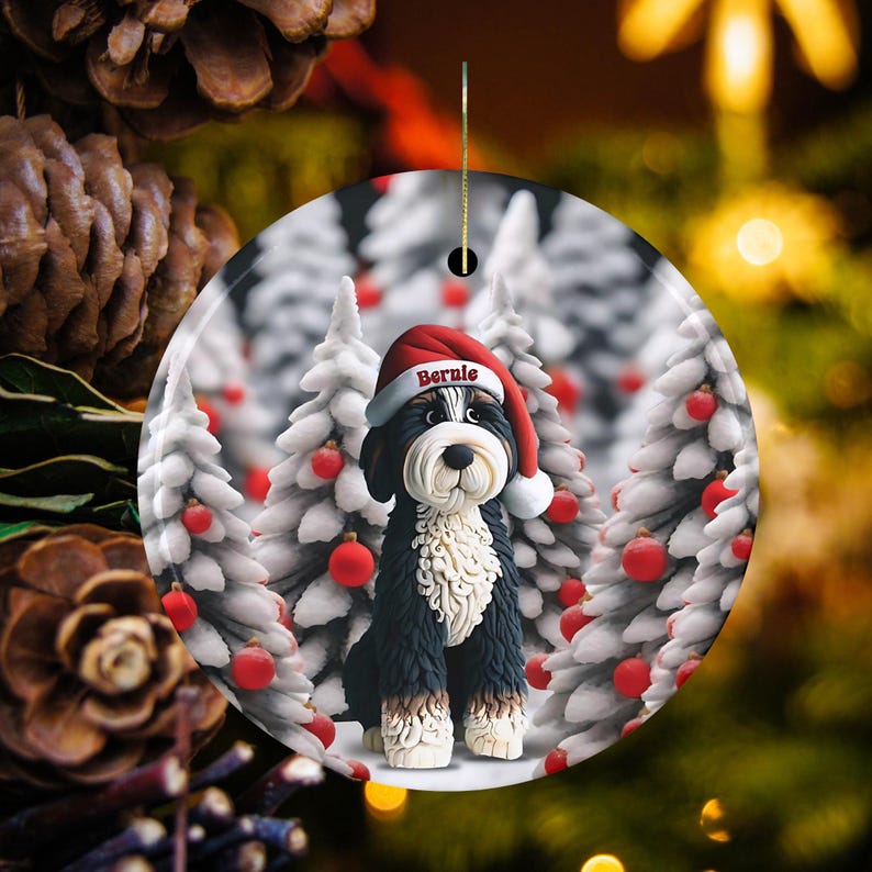 Adorable bernedoodle ornament, perfect doodle dog gift