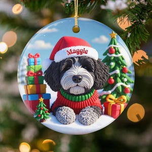 Cute Dog Christmas Ornament, Santa Hat Dog Ornament, Holiday Tree Decoration, Cute Dog Lover Gift, Pet Christmas Decor