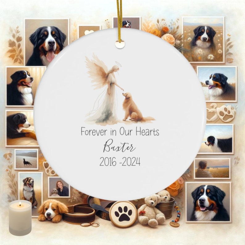 Personalized Golden Retriever Memorial Ornament, Watercolor Design, Custom Pet Name Gift, Personalized Pet Tribute Ceramic Ornament, Pet Loss Gift