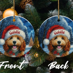 Christmas puppy ornament, dog lover gift, holiday tree decor, cute pet themed decoration, festive home decor, double-sided print