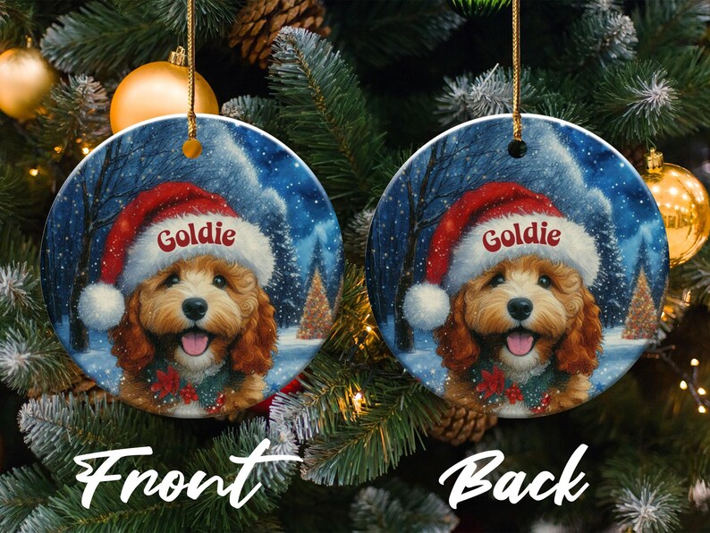 Christmas puppy ornament, dog lover gift, holiday tree decor, cute pet themed decoration, festive home decor, double-sided print