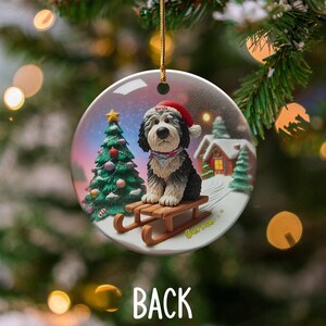 Ceramic Pet Ornament, Dog Sledding Gift - Santa Hat | Sublimation Printed | 3 Inch Christmas Tree Decor image 4