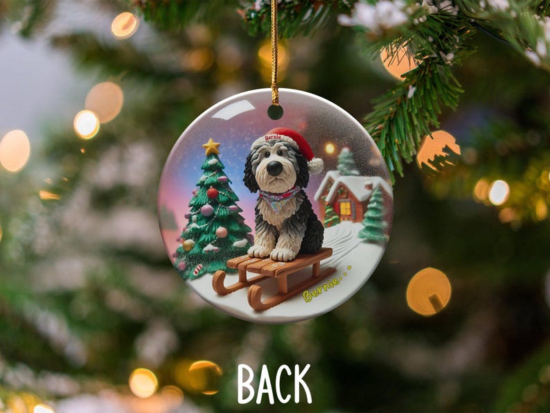 Ceramic Pet Ornament, Dog Sledding Gift - Santa Hat | Sublimation Printed | 3 Inch Christmas Tree Decor image 4