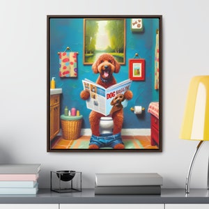 Red Goldendoodle Toilet Portrait Framed Canvas, Doodle On Toilet, Golden Toilet, Wall Art, Goldendoodle Bathroom Wall Art, Dog Persons Gifts image 7