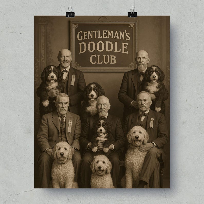 Gentleman's Doodle Club Art Print, Vintage Dog Portrait Poster, Wall Decor for Home or Office, Unique Animal Lovers Gift