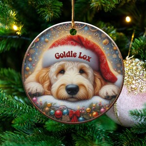 Santa Hat Dog, Goldendoodle Ornament | Sublimation Printed Decor | Personalized Pet Keepsake, Festive Holiday Gift image 1