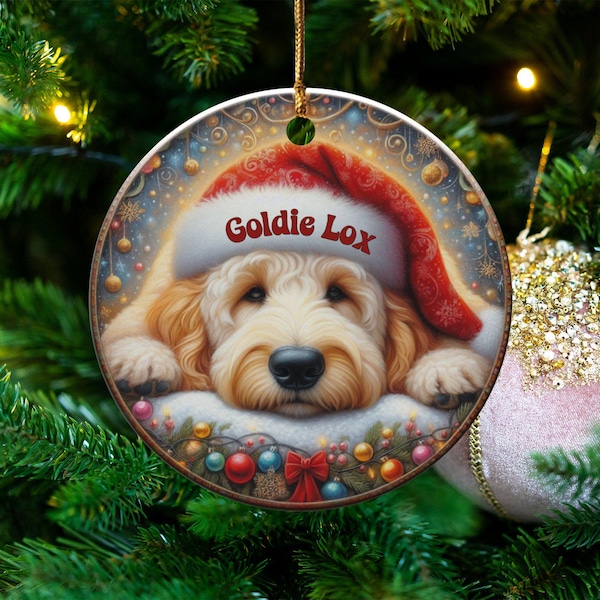 Santa Hat Dog, Goldendoodle Ornament | Sublimation Printed Decor | Personalized Pet Keepsake, Festive Holiday Gift