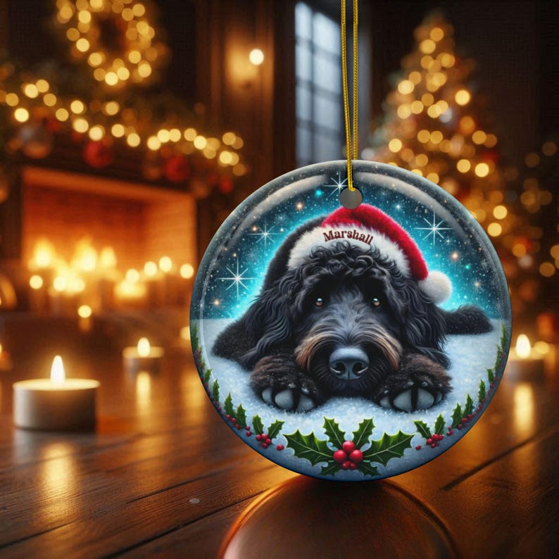 Personalized Black Doodle Dog Christmas Ornament - Festive Ceramic Decoration | Sublimation | 3 Inch Custom Pet Tree Keepsake image 4