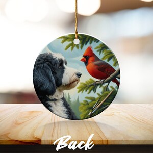 Cardinal and Bernedoodle Dog Ceramic Ornament, Oil Paint Style Design, Cardinal Lovers Gift, Mothers Day, Bird Lovers, Custom Crafted Design