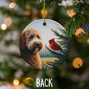Cardinal and Doodle Dog Ceramic Ornament, Oil Paint Style Design, Cardinal Lovers Gift, Mothers Day, Bird Lovers, Custom Crafted Design Gift