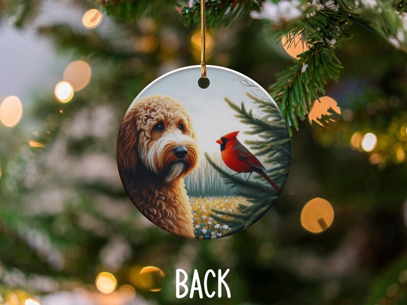 Cardinal and Doodle Dog Ceramic Ornament, Oil Paint Style Design, Cardinal Lovers Gift, Mothers Day, Bird Lovers, Custom Crafted Design Gift
