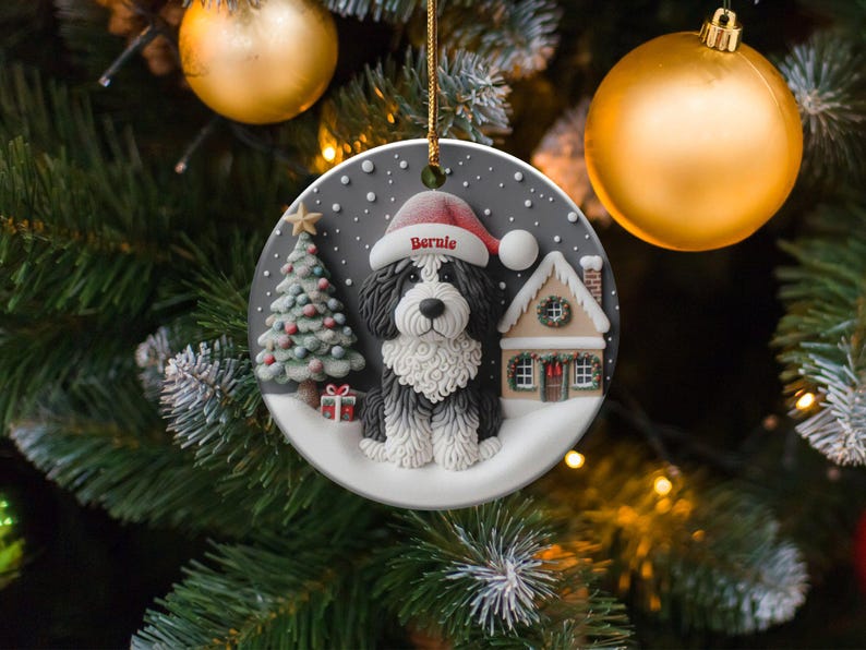 Christmas Ornament, Bernedoodle Portrait - Glossy Ceramic Keepsake | Sublimation Holiday Decor | 3 Inch Heirloom Tree Gift image 10
