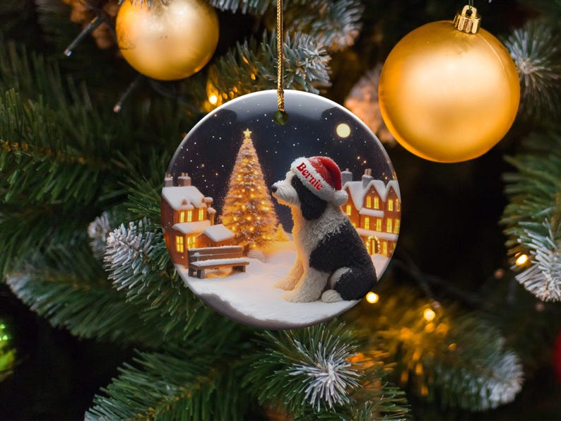 Christmas Dog Ornament, Personalized Pet Decoration, Holiday Tree Décor, Custom Name Dog Ornament, Festive Pet Keepsake