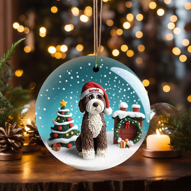 Adorable bernedoodle ornament, perfect doodle dog gift