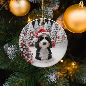 Bernedoodle Christmas Ornament, Two-Sided Doodle Decor | Sublimation Ceramic | Pet Owner Gift, Festive Holiday Keepsake image 3