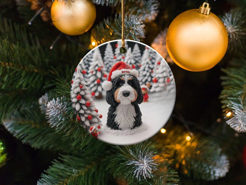 Bernedoodle Christmas Ornament, Two-Sided Doodle Decor | Sublimation Ceramic | Pet Owner Gift, Festive Holiday Keepsake image 3