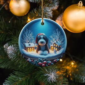 Cute Dog Christmas Tree Ornament, Holiday Puppy Decoration, Winter Scene Pet Ornament, Festive Canine Decor, Unique Gift Idea