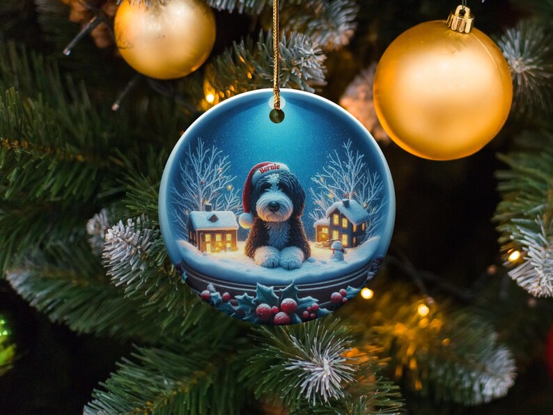 Cute Dog Christmas Tree Ornament, Holiday Puppy Decoration, Winter Scene Pet Ornament, Festive Canine Decor, Unique Gift Idea