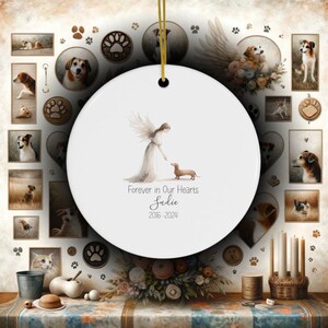 Personalized Doxie Dachshund Tribute ornament, Memorial Watercolor Design, Pet's Name Gift, Custom Pet Name Gift, Personalized Pet Tribute Ceramic Ornament, Pet Loss Gift