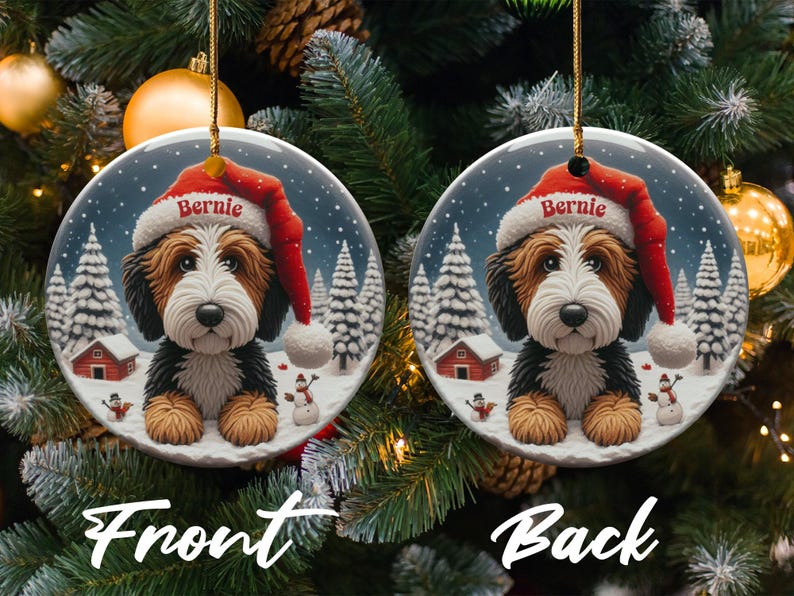 Cute Dog Christmas Tree Ornament, Holiday Pet Ornament, Custom Dog Lover Gift, Personalized Pet Memorial Ornament, Double Sided