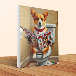 Funny Corgi Dog on Toilet Canvas Art - Bathroom Decor image 4