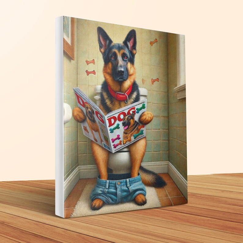German Shepherd Bathroom Canvas – Funny Dog Art Print image 2