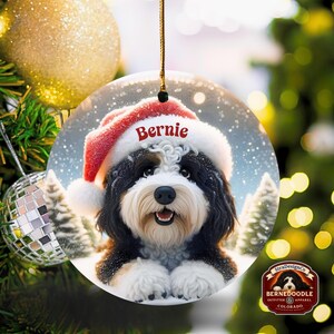 Bernedoodle Ornament, Personalized Santa Hat Ceramic | Sublimation | 3 Inch Double Sided Dog Lover Gift Christmas Tree Decor image 18