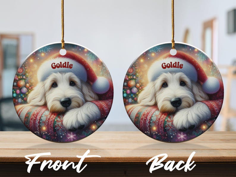 Custom Pet Ornament, Festive Goldendoodle Holiday Keepsake | Ceramic | 3 Inch Sublimation Print image 7