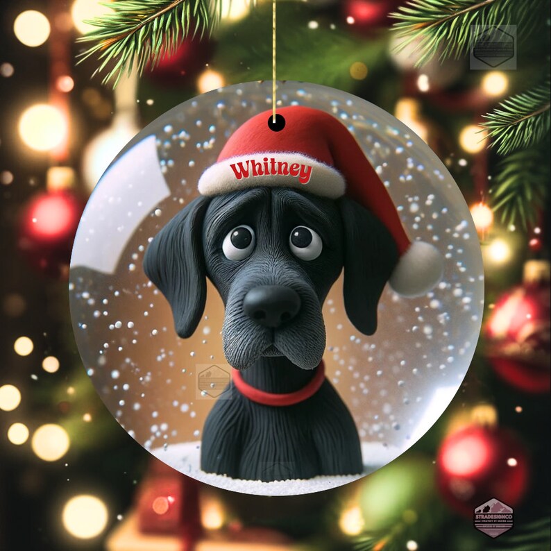 Black Great Dane Dog Ornament - Clay Style Illustration