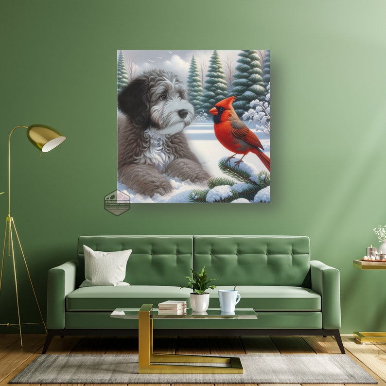 Goldendoodle canvas art, dog portrait wall art, goldendoodle decor, large canvas print, pet lover gift, gentle dog gaze art, 6x6 to 36x36 portrait, cotton fabric artwork, home decor canvas, animal art prints, detailed dog painting, goldendoodle lover