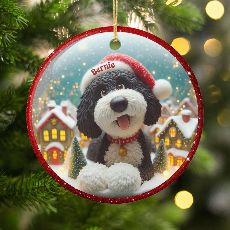 Personalized Dog Christmas Ornament, Custom Pet Holiday Decor, Santa Hat Puppy, Perfect Gift for Dog Lovers, Holiday Keepsake
