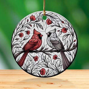 Cardinal Ceramic Ornament, Stained Glass Design image 1