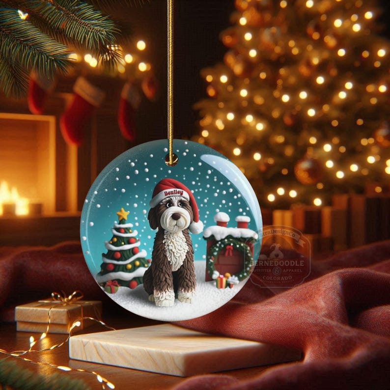 Bernedoodle-ornament - Gepersonaliseerd bruin hondenbeeldje als aandenken, rond keramisch met sublimatieprint, 7 cm groot, een blijvend kerststuk afbeelding 17
