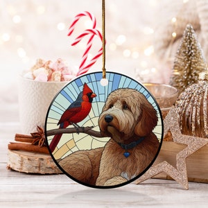 Cardinal and Bernese Mountain Dog Ornament, Stained-Glass Looking Design, Cardinal gift, Mothers Day Gift, Bird Lovers Gift, Dog Mom Gifts