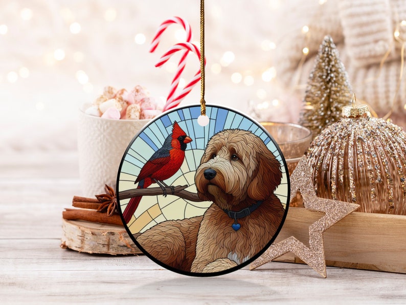 Cardinal and Bernese Mountain Dog Ornament, Stained-Glass Looking Design, Cardinal gift, Mothers Day Gift, Bird Lovers Gift, Dog Mom Gifts