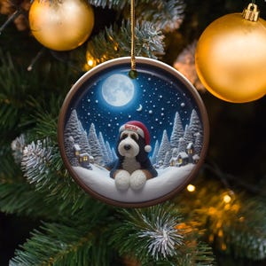 Bernedoodle Ornament, Santa Hat Ceramic | Sublimation Print | Personalized Winter Keepsake, 3 Inch image 6