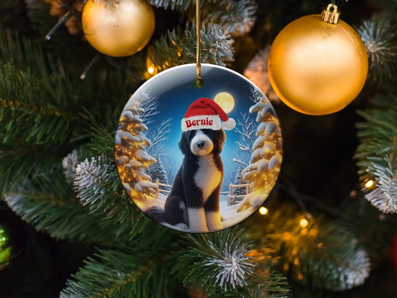 Custom Dog Christmas Ornament, Personalized Pet Holiday Decoration, Tree Hanging, Winter Scene, Unique Gift for Pet Lovers