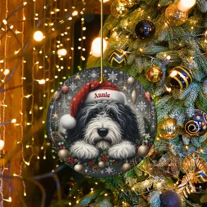 Lover Gift Ceramic, Personalized Sheepadoodle Ornament - Sublimation Print | Double-Sided Artwork | Snowy Winter Keepsake image 12