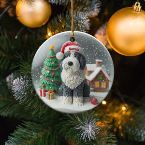 犬のセラミックオーナメント、シープードル好きへのギフト - 昇華プリントデザイン | 3インチの平らな記念品 | クリスマスツリーのアクセント 画像 6