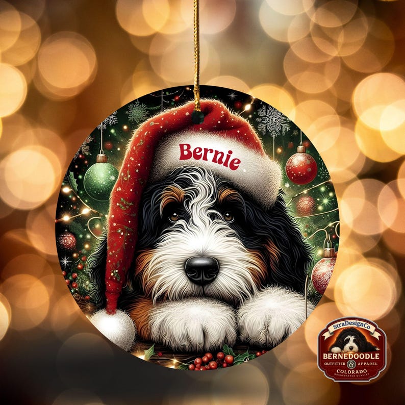 Adorno navideño de Bernedoodle para Papá Noel, recuerdo personalizado para perros / Cerámica por sublimación / Decoración navideña de doble cara de 7,6 cm imagen 18