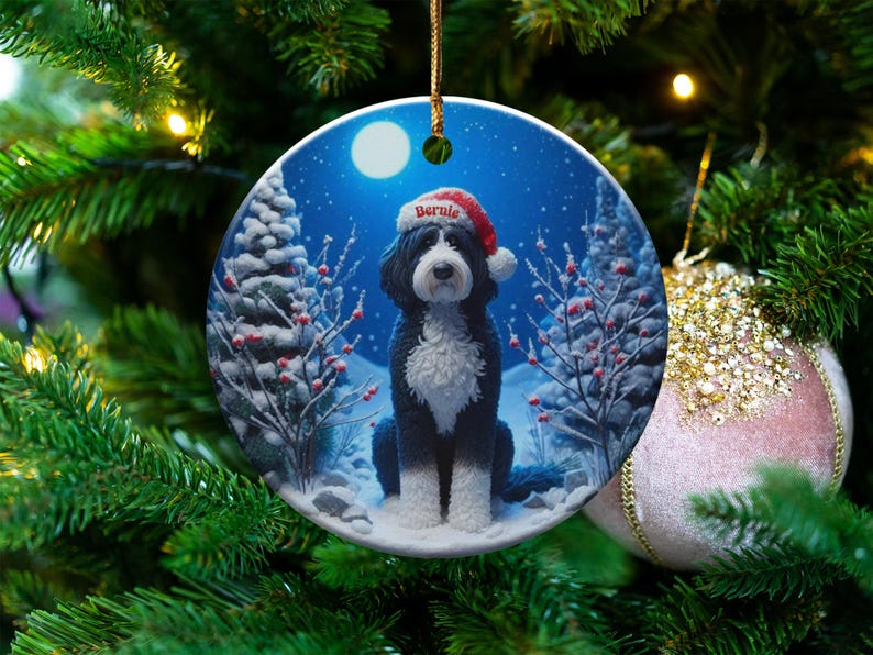 Christmas Tree Ornament, Holiday Dog Decoration, Personalized Dog Christmas Ornament, Custom Pet Christmas Ornament, Santa Hat Dog Ornament
